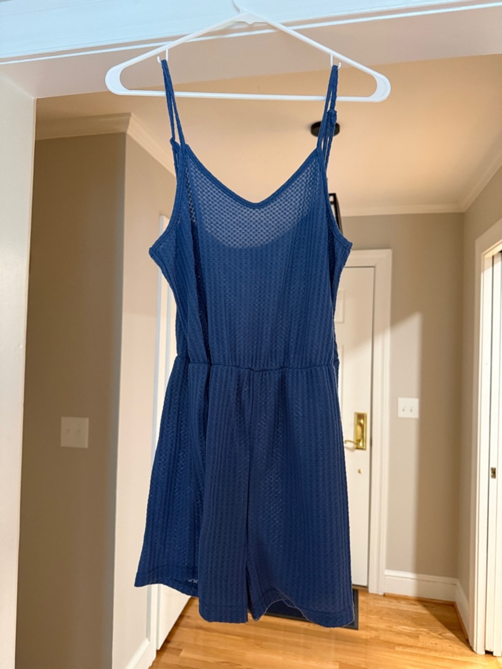 SHEIN Navy Blue Mesh Romper with Spaghetti Straps